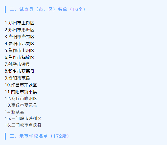 河南省護眼教室燈光改造試驗區(qū)學(xué)校名單
